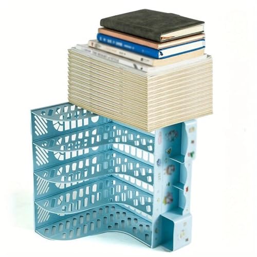 File Rack Desk Organizer File Folder, Desktop Magazine Holder, Office Sorter Rack, Vertical Dividers Letter Trays(Dark Blue)