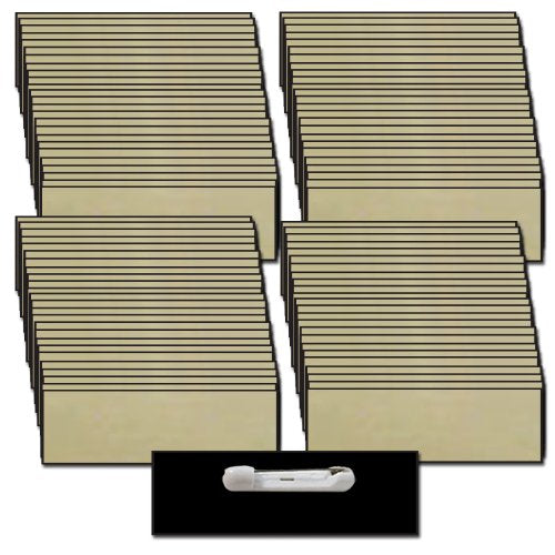 Name Badges with Pin Fasteners - 100 Pack Kit Includes Crystal Clear Gloss Printable Labels - Gold Plastic Name Tags with Beveled Edges 1 x 3 Inch Size