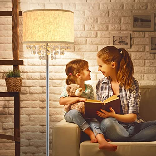 POCHY Luxury Floor Lamp Floor Lamp Modern Crystal Led Standing Lamps Fabric Lampshade Bedroom Floor Light for Home Living Room Bedside Interior Easy use
