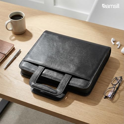 Samsill Professional Padfolio/Portfolio with Zippered Closure Case, 2 Inch Removable Round Ring Binder, Retractable Handles, Interior 10.1” Tablet Sleeve, Black