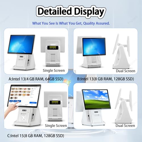 Pnpaea Store Cashier Display Screen,Pos System Cash Register,with Receipt Printer,Touch Screen 15.6in,for Business Restaurants Retail SingleScreen-A（58mm）