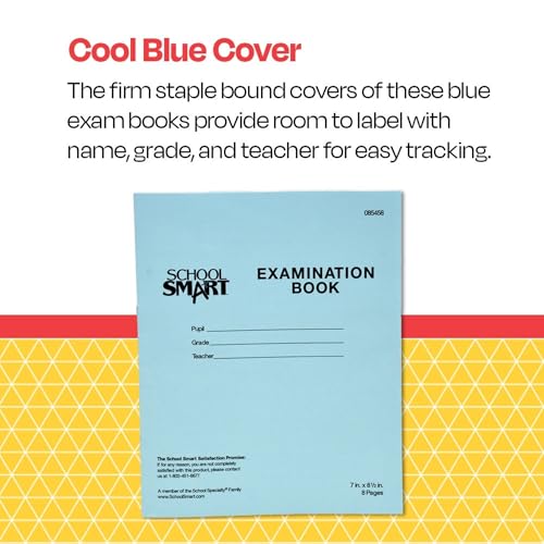 School Smart Examination Blue Book with 8 Pages, 7 x 8-1/2 Inches, Pack of 100 Books
