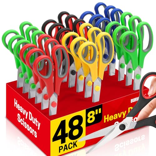 BURVAGY 48 Pack 8" Scissors All Purpose, Heavy Duty Scissors for Office