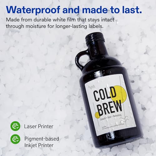 Avery Durable White Rectangle Waterproof Labels, 5" x 4", Laser/Pigment-Based Inkjet Printer Compatible, 400 Printable Labels Total, Great for Branding, Packaging, and More