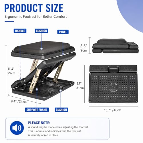 Under Desk Footrest, 4-Level Height Adjustable 12Modes Foldable Footrest