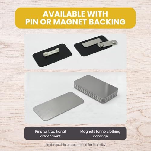 Name Tag/Badge Blanks - 100 Pack - 1-1/2" X 3" (Brushed Silver) Round Corners, Magnetic Backing