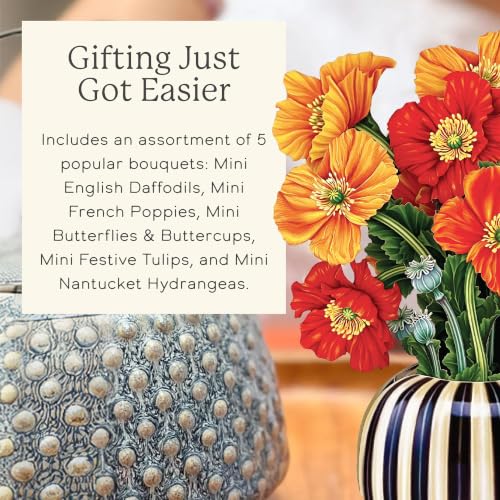 Freshcut Paper Set of 5 Mini Garden Favorites – Gift Box Set of Life-Sized 3D Pop Up Greeting Cards – Birthday, Get Well, Thank You, Gifts for Mom and Her – Includes Notecard and Envelope