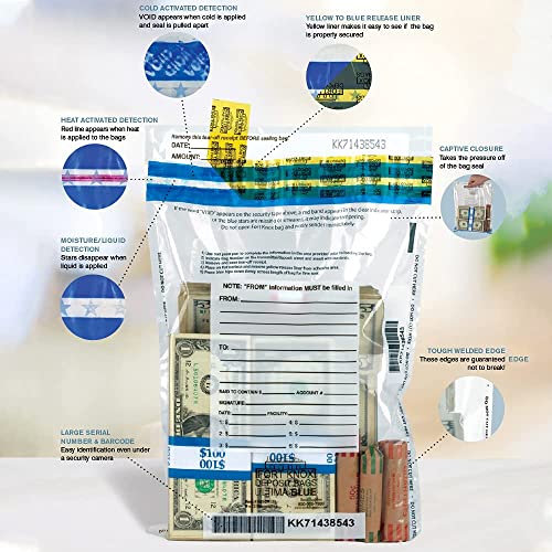 BankSupplies Ultima Blue White Discreet Bank Deposit Bags 10W x 14H Tamper Evident Security Bags Pack of 500