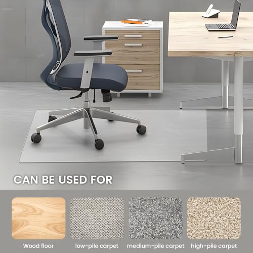 XINQIDAI Office Chair Mat for Carpet and Hardwood Floor, 48"x40" Heavy Duty (0.14" Thick) Flat Shipping, Computer Desk Chair Mat