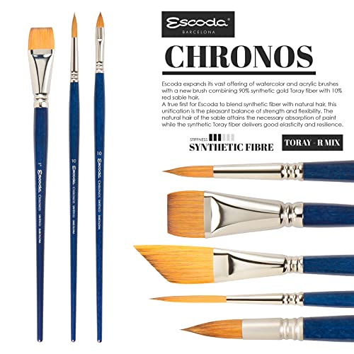 Escoda Chronos Series 3151 Artist Watercolor & Acrylic Paint Brush, Synthetic Toray Fiber & Red Sable Blend, Pointed Round, Size 10