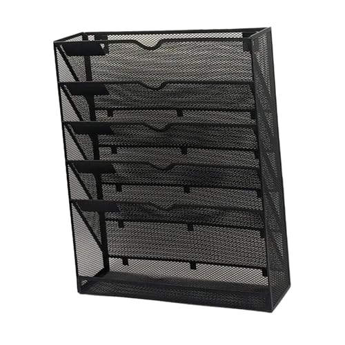 LOUYENOUS 5 Pocket Wall File Holder Mesh Hanging File Organizer Sturdy Space Saving Easily Installation Wall Mount Paper Folder Stand
