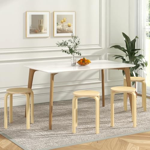 GIANTEX Wood Stackable Stools Set of 4, 18" Round Backless Classroom Stools