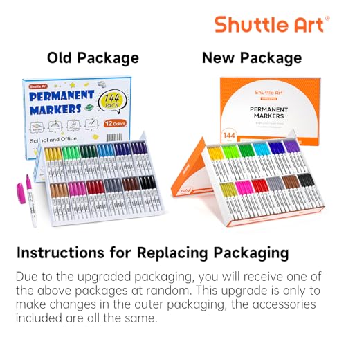 Shuttle Art 144 Pack Permanent Markers, Permanent Marker Assorted Colors, 12 Bright Colors Fine Point Permanent Markers For Kids and Adult Coloring on Wood, Stone, Glass as Office, School Supplies