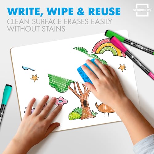 SCRIBBLEDO 12 Pack Small Dry Erase Boards 9x12 with 12 Erasers for Students