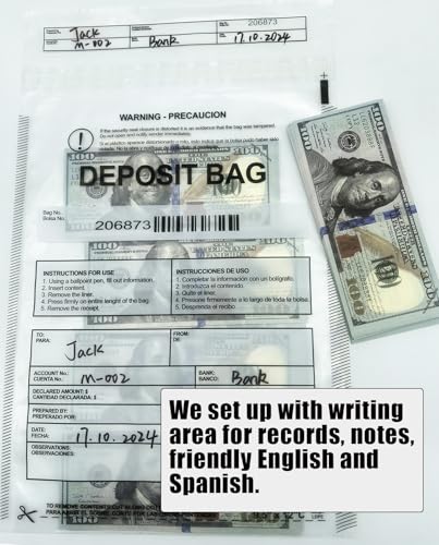 Plastic Deposit Bags 200-Pack 9''x12'', Clear Security Bank Deposits,Cash register,Money bag for Cash,Bank Pocket,Tamper-Evident,Unique Barcode