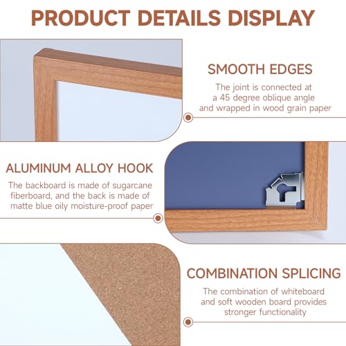 Magnetic Dry Erase Cork Board Combo, Wall Mounted Whiteboard and Bulletin Board Set, Wooden Frame Vision Board with Markers and Push Pins for Organization and Planning Displays (60x90cm)