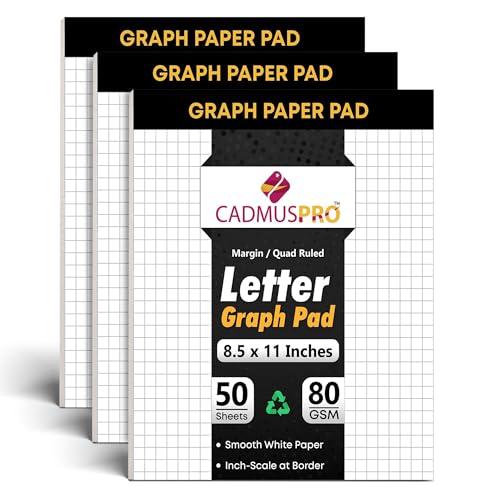 CADMUSPRO 8.5x11 Graph Paper Pads, 80 GSM, 3 Pack, 150 Sheets
