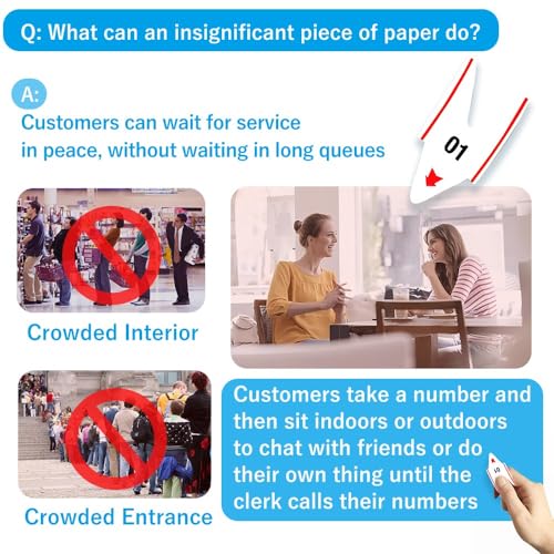 Number Ticket Dispenser with Stand & 2-Digit Queue Roll — Waiting in Line Ticket Machine for Pickup/Order/Deli Counters, Service Windows & Reception Desk