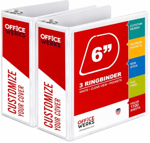 2 Pack 6 Inch 3 Ring Binder, Locking D-Ring, Holds 1100+ Sheets, White