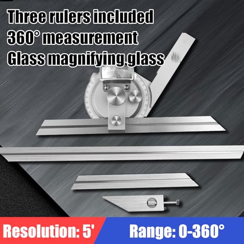 THYXGS 360° Universal Bevel Protractor Angle Finder, Detachable Angle Finder Measuring Ruler, 5' Resolution, with Magnifying Glass, Built-in Fine-Tuning Device, for Angle Measurement