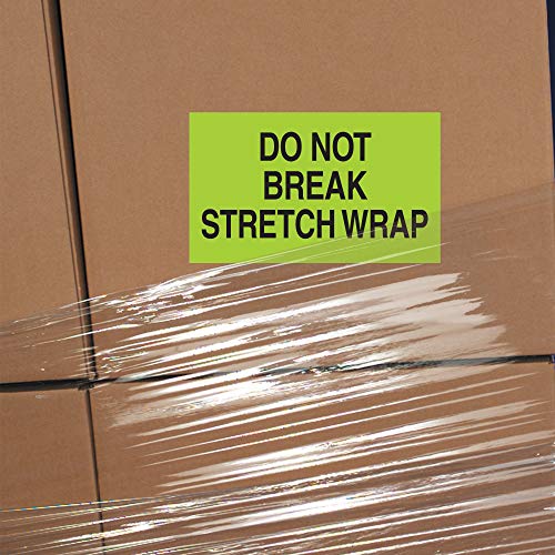 Tape Logic Aviditi Tape Logic 3" x 5","Do Not Break Stretch Wrap" Fluorescent Green Warning Sticker, for Shipping, Handling, Packing, and Moving (1 Roll of 500 Labels)