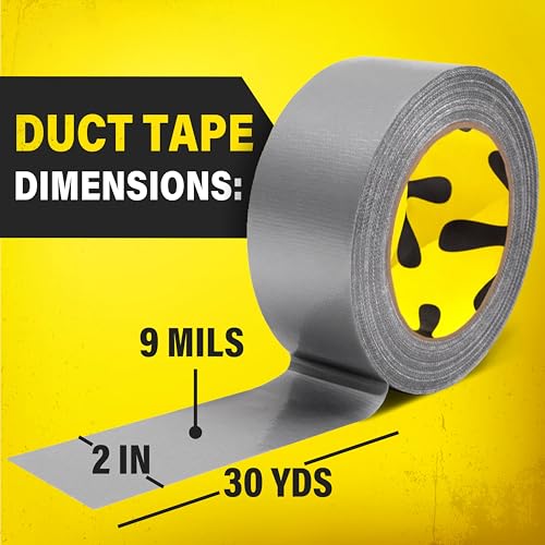 5 Pack Duct Tape Heavy Duty Waterproof - 2 In x 90 Ft - All-Weather, Silver, Easy to Tear, Strong Hold, No Residue, Gray Bulk Waterproof Tape for Repairs, DIY, Sealing, B2B, Home, Office, Outdoor Use