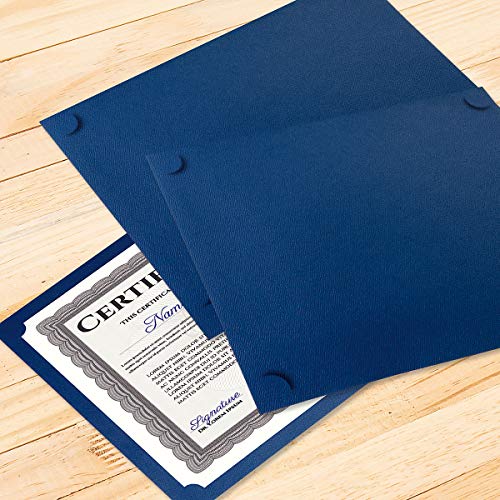 Plain Blue Certificate Holders - Pack of 25, Linen Cover 80 lb. Stock, Single-Sided, Die-Cut Corners, for Office, Business Awards, Graduation, School Diploma Holder, 9-1/2" x 12"