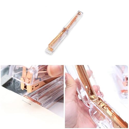 BNISRGLD Rose Gold Transparent Plastic Stapler Study Binding Machine Stationery with Staples for School Office