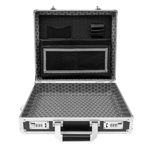 Aluminum Locking Briefcase, Portable Lock Box w/Strap Aluminum Case(Black)