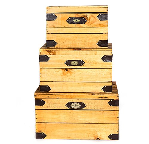 Rustic Storage Crate with Lid Set of 3 (Light Finish)