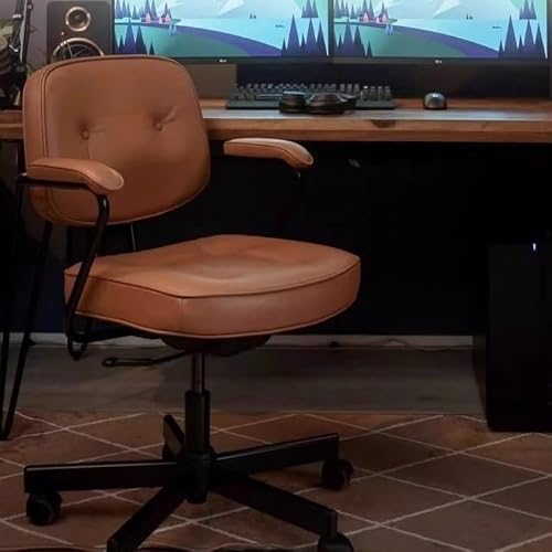 hezhuhe2258 Office Chair Small Office Chair Imitation Leather Bedroom Computer Home Comfortable Lifting Swivel with Wheels Adjustable(Brown)