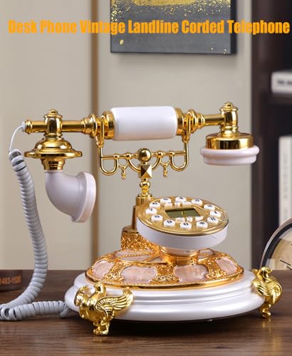 Retro Old Corded Landline Vintage 1960s Push Button Dial Wired Desk Phone with Redial Function/Hands-Free/Caller ID