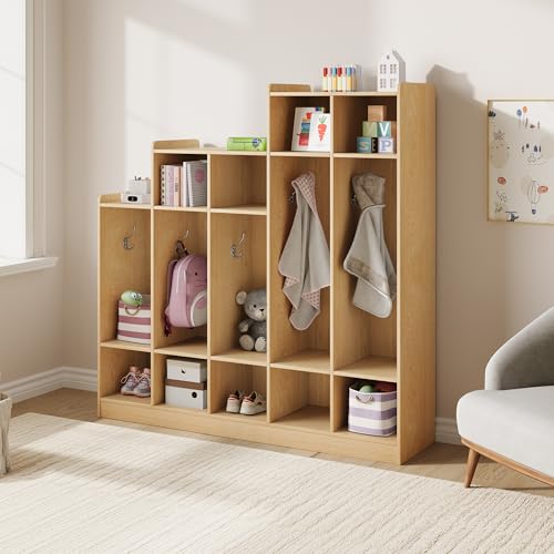 BouPower 5-Section Kids Coat Locker,Wooden Cubby Storage Cabinet