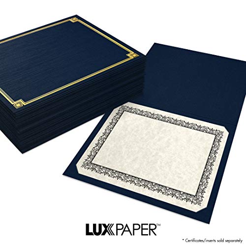 LUXPaper 9.5" x 12" Certificate Holders | Nautical Blue Linen | Embossed Gold Foil Border | 100lb. Cover | 25 Qty