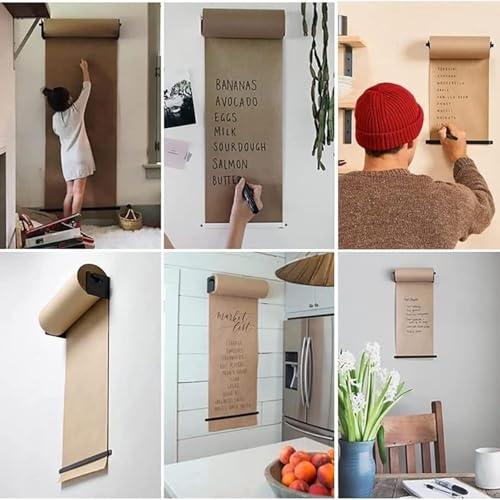LNNW Kraft Paper Dispenser Black Butcher Paper Roll Holder Wall Mount, for Specials Menus Daily Lists Analytics Memos Decorative Message Boards for Wall(37cm/14.6in Wide)