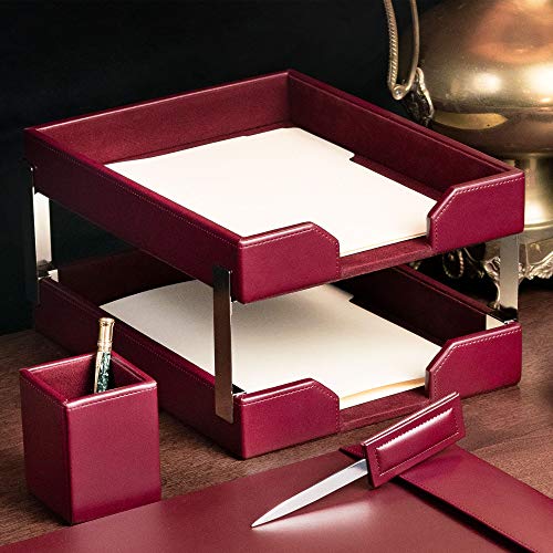 Dacasso Burgundy Bonded Leather Double Letter Trays