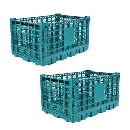 GarveeLife Collapsible Heavy Duty Storage Crates – 52L Stackable Plastic Organizer Bins – Reinforced Handles, Space-Saving – Durable Polypropylene, Holds up to 130 lbs – Office, Home, Camping – 2PCS