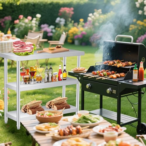 GarveeTech Stainless Steel Table, 14 x 24 x 34 in, 3-Tier Metal Prep Table