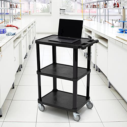 Pearington 3-Tier Compact Multi-Purpose Plastic Utility Cart with Lockable Wheels up to 300LBS, Black
