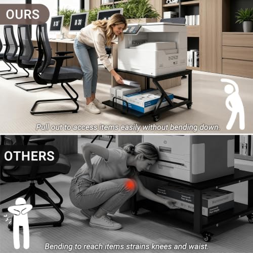 Natwind 2 Tier Printer Stand,23.6''x23.6'',with Pull Out Shelf,Black