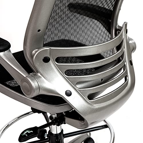 EMMA + OLIVER Graphite Gray Mid-Back Drafting Chair with Flip-Up Arms