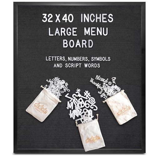 Black Felt Menu Board Black Frame 32x40 Inch, Large Message Board