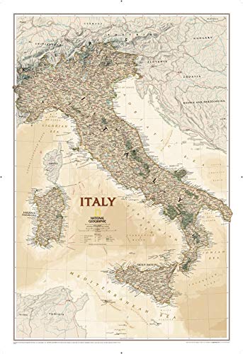 National Geographic Maps: Italy Executive Wall Map - Antique Style - 34.25 x 23.25 inches - Front Lamination