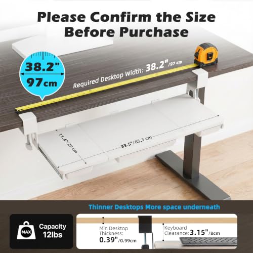 TECLUK Large Keyboard Tray Under Desk 33.5x11.4“ with 3 Drawer,White