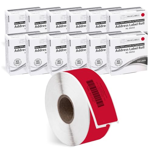 HouseLabels Compatible with Dymo 30252 Labels, Red, 1-1/8" x 3-1/2"