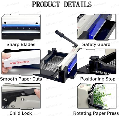 LjlXanthiper Guillotine Style Paper Trimmer,Manual Paper Trimmer with Automatic Safety Guard and Side Ruler,Solid Steel Base,Guillotine Style A4 Paper Trimmer for Office,School,Craft Room