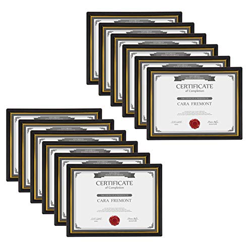 DesignOvation Corporate Document Frame Made to Display Standard Certificates, Black 8.5x11, Set of 12 Ready to Use Horizontally or Vertically