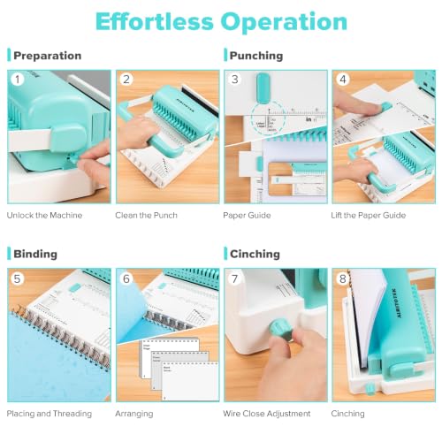 2:1 Pitch Book Binding Machine with 15 Disengageable Dies – Professional Wire 20 to 25‑Sheet Punch Capacity, Portable Binding Kit with 10PCS 5/8" Wires, Perfect for DIY Notebooks, Albums & Calendars