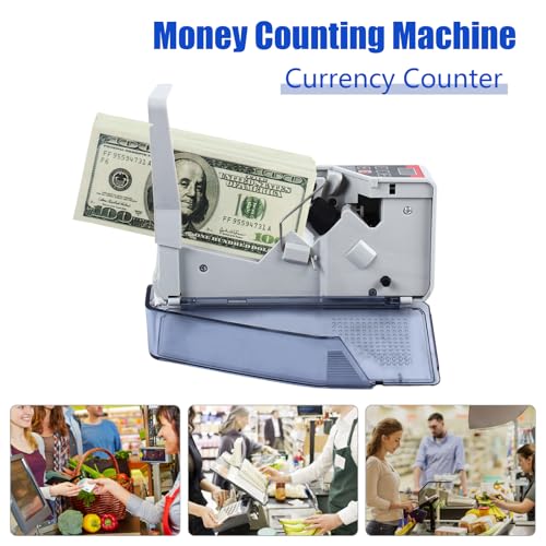 Portable Money Counter Machine, 600pcs/min Mini Bill Cash Portable Counting Machine Currency Cash Bank Counterfeit Detector Cash Counting for Multi-Currency Handy Banknote Counter