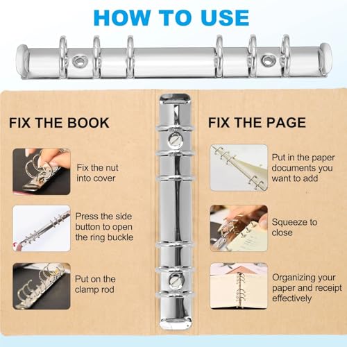 A5 ring binder B5 9-Hole Ring Binder Mechanism 6 Pack Replacement Spines for Planners(26.3x2.5cm)